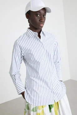 Camicia in popeline stretch - Azzurro Bianco