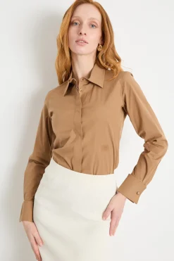 Camicia in popeline stretch - Cammello