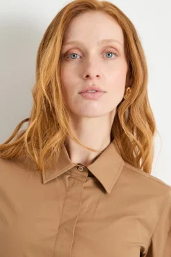 Camicia in popeline stretch - Cammello