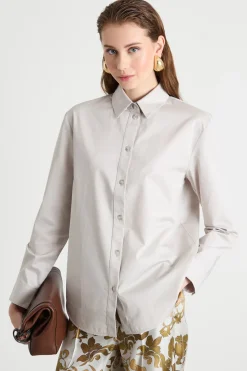 Camicia in popeline stretch - Grigio