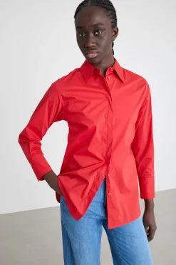 Camicia in popeline stretch - Rosso