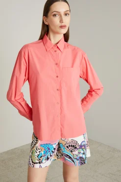 Camicia in popeline tinto filo - Rosa