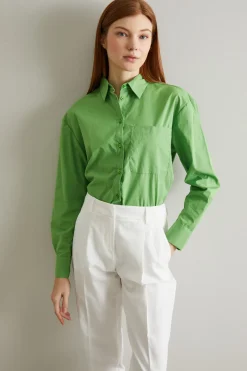 Camicia in popeline tinto filo - Verde
