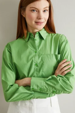 Camicia in popeline tinto filo - Verde