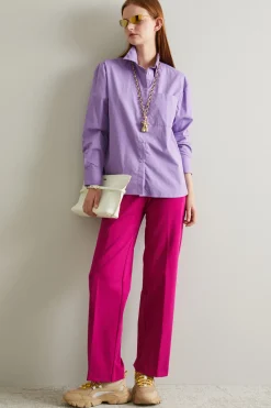 Camicia in popeline tinto filo - Viola