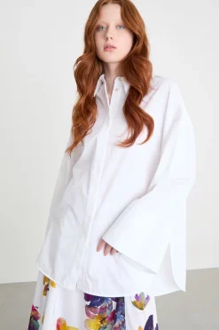 Camicia in raso con maniche ampie - Bianco
