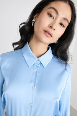 Camicia in raso leggero stretch - Azzurro