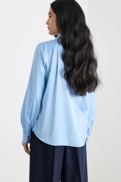 Camicia in raso leggero stretch - Azzurro