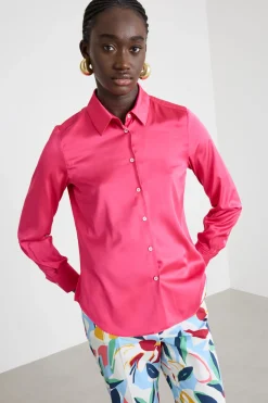 Camicia in raso leggero stretch - Fuxia