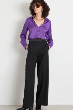 Camicia in raso leggero stretch - Viola