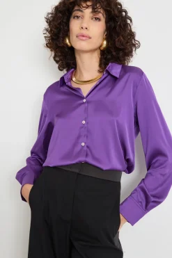 Camicia in raso leggero stretch - Viola