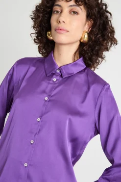 Camicia in raso leggero stretch - Viola