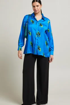 Camicia in raso stampato - Azzurro Verde