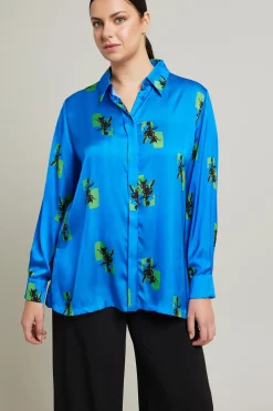 Camicia in raso stampato - Azzurro Verde