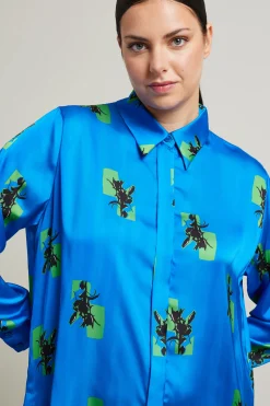 Camicia in raso stampato - Azzurro Verde
