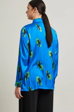 Camicia in raso stampato - Azzurro Verde