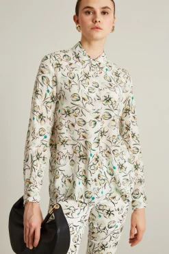 Camicia in seta a fantasia - Beige Verde Bianco