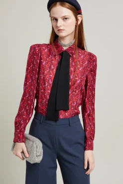 Camicia in seta con cravatta - Rosso