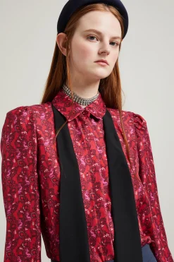 Camicia in seta con cravatta - Rosso