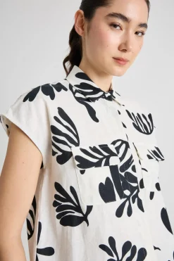 Camicia in stuoia con tasche - Bianco Nero