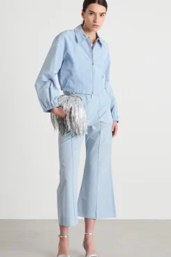 Camicia in taffetà con zip - Azzurro