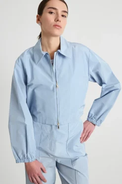 Camicia in taffetà con zip - Azzurro