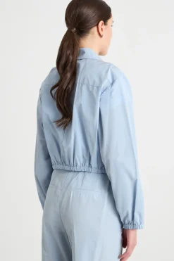 Camicia in taffetà con zip - Azzurro