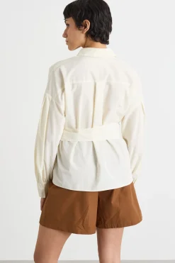 Camicia in taffettà con cintura - Bianco