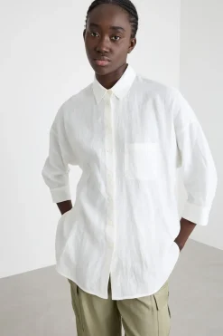 Camicia in tela con maniche tre quarti - Bianco