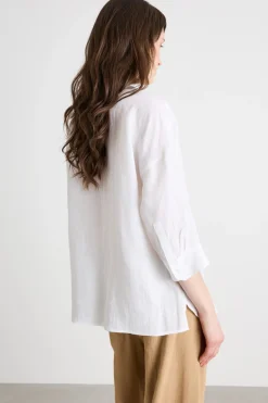Camicia in tela con maniche tre quarti - Bianco