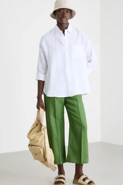 Camicia in tela con maniche tre quarti - Bianco