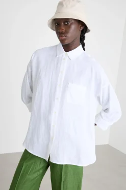 Camicia in tela con maniche tre quarti - Bianco