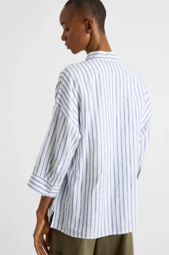 Camicia in tela con maniche tre quarti - Bianco Blu