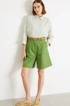 Camicia in tela con maniche tre quarti - Verde Bianco