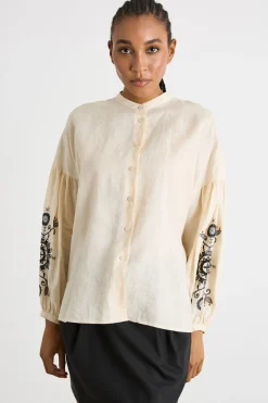 Camicia in tela con motivo ricamato - Bianco