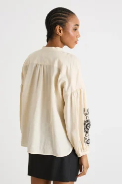 Camicia in tela con motivo ricamato - Bianco