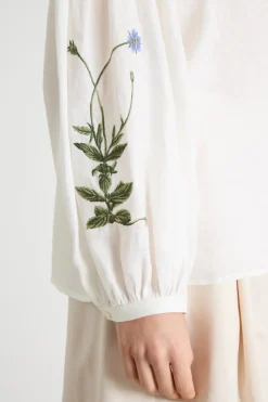 Camicia in tela con motivo ricamato - Bianco