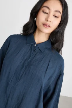 Camicia in tela con spacchi - Blu