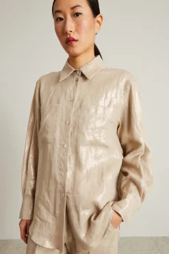 Camicia in tela di lino laminato - Sabbia