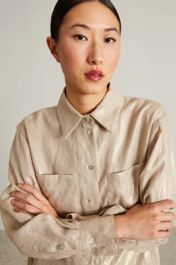 Camicia in tela di lino laminato - Sabbia