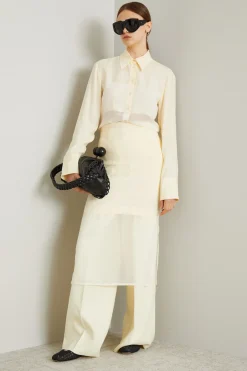Camicia in tela e chiffon - Avorio