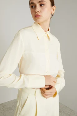 Camicia in tela e chiffon - Avorio