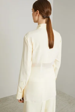 Camicia in tela e chiffon - Avorio
