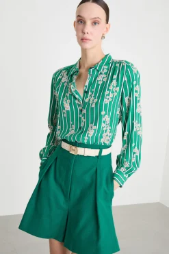 Camicia in tessuto stampato - Verde Bianco