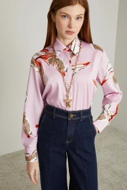 Camicia in twill a fantasia - Rosa