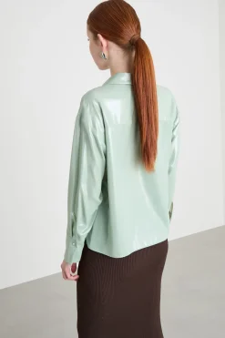 Camicia in twill laminato - Verde