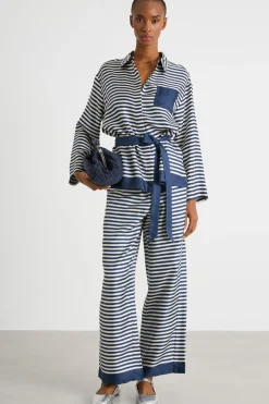 Camicia in twill stampata - Bianco Blu