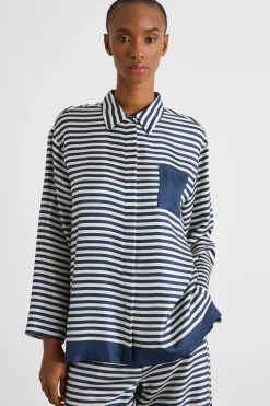 Camicia in twill stampata - Bianco Blu