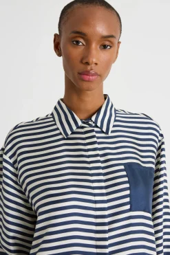 Camicia in twill stampata - Bianco Blu