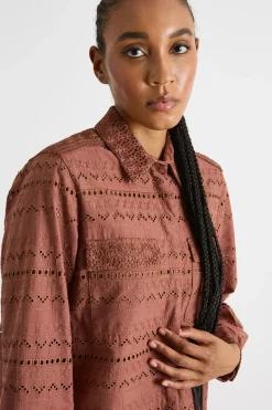 Camicia in voile con tasche - Marrone